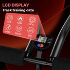 Kuntopyörän konsoli, jossa on LCD-näyttö, joka näyttää erilaisia ​​harjoitustietoja tummalla taustalla