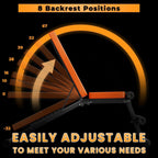 Ergonominen tuoli, jossa säädettävä selkänoja, jossa näkyy 8 asentoa mustalla taustalla