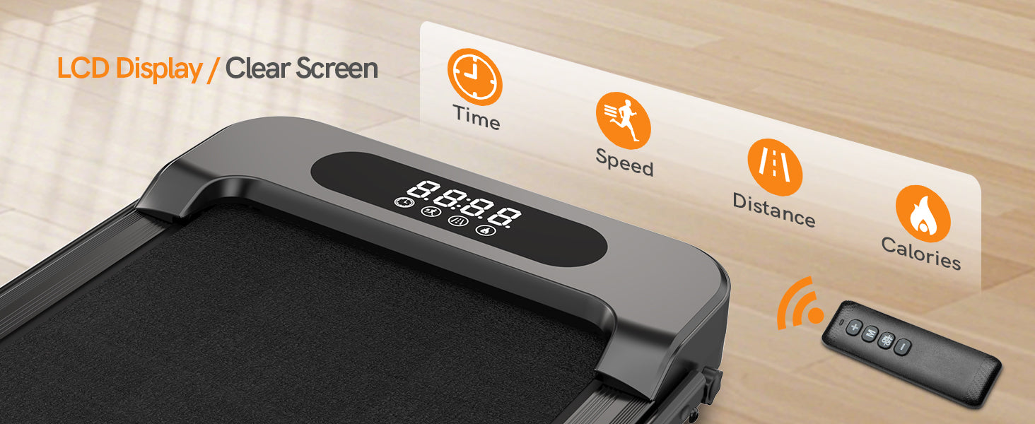 Juoksumatto digitaalisella näytöllä ja kaukosäätimellä puupinnalla