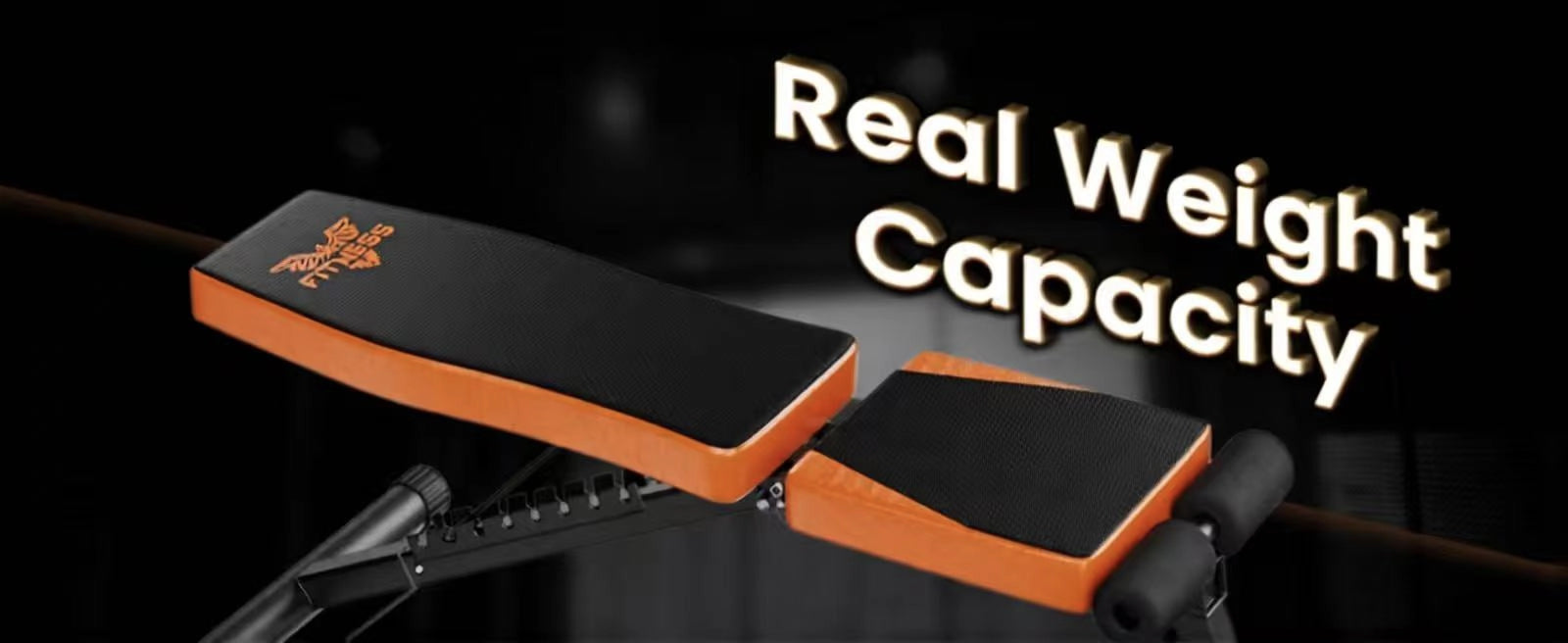 Kuntoilulaitteet, joissa on tummalla taustalla teksti "Real Weight Capacity"