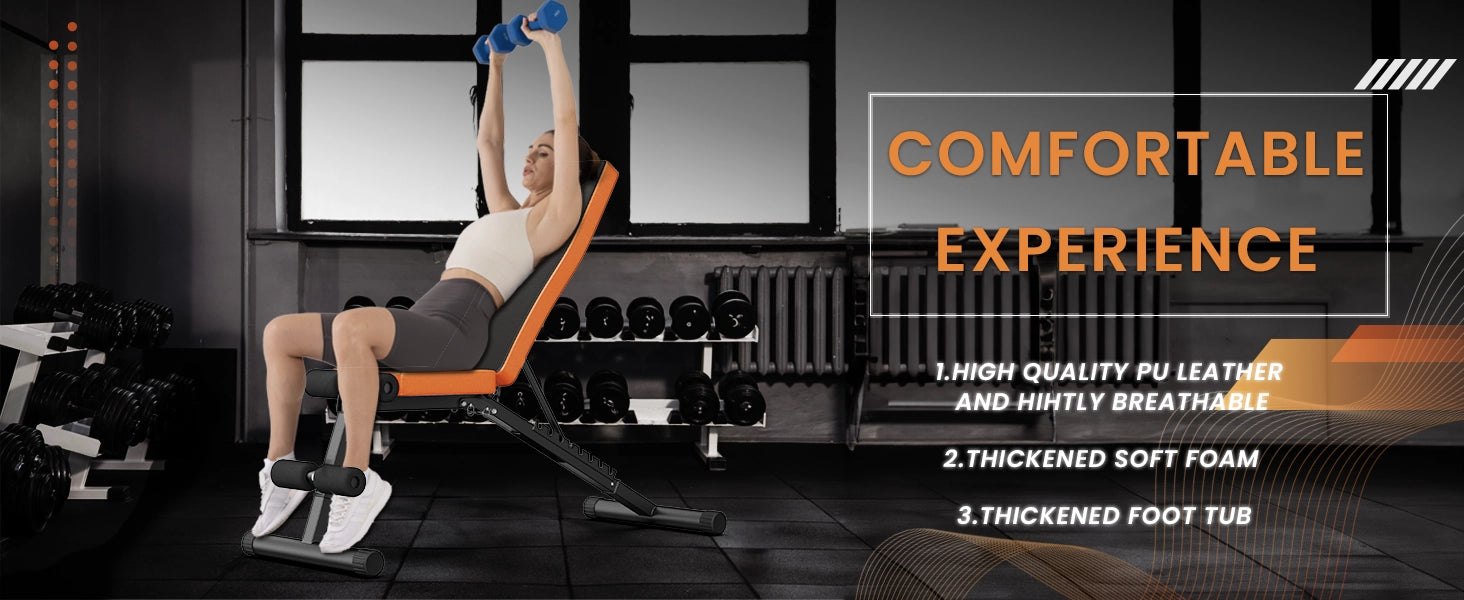 Nainen treenaa kuntosalipenkillä kuntoilulaitteiden ollessa taustalla